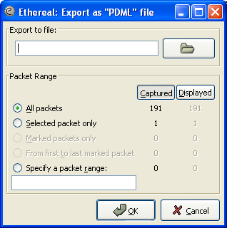 The "Export as PDML File" dialog box