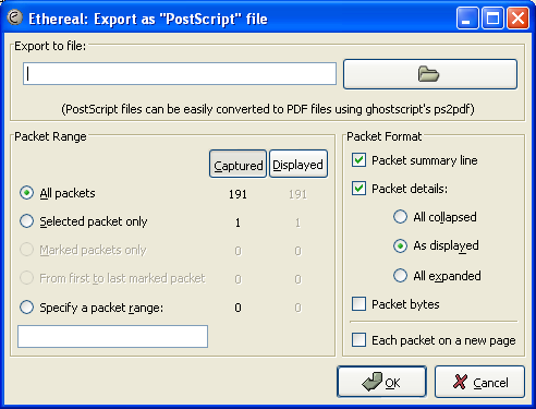 The "Export as PostScript File" dialog box